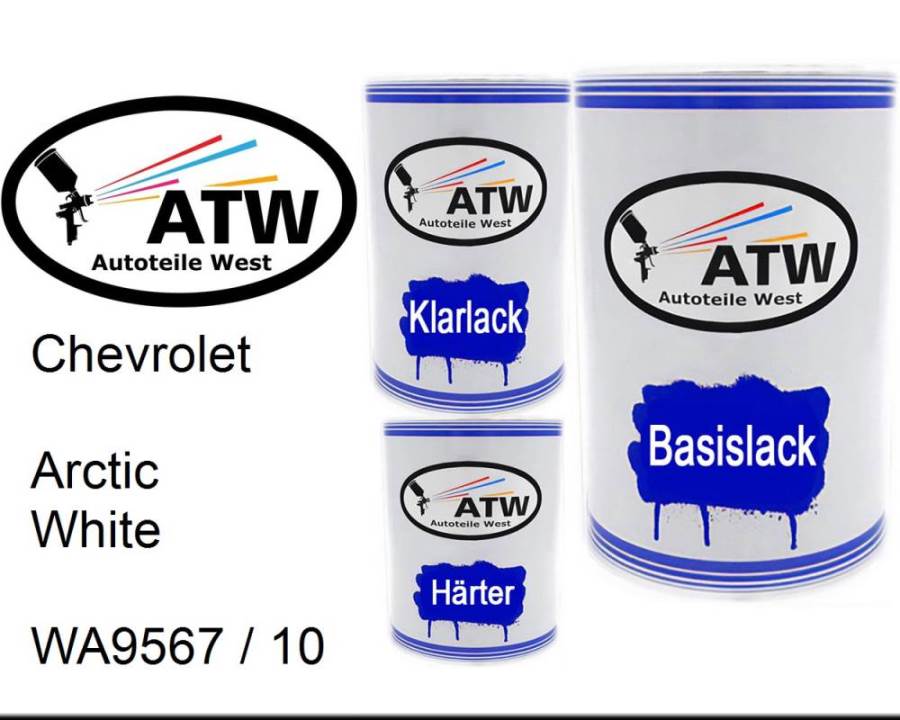 Chevrolet, Arctic White, WA9567 / 10: 500ml Lackdose + 500ml Klarlack + 250ml Härter - Set, von ATW Autoteile West.
